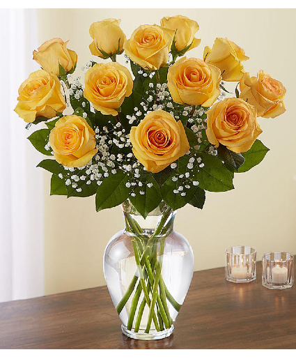 Yellow Dozen Rose Arrangement 
