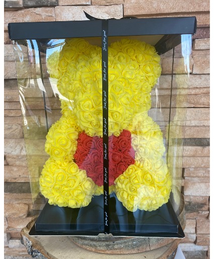 Yellow Rose Bear with Red Heart Rose Bear