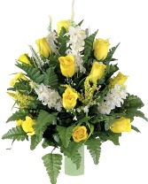 YELLOW ROSE CEMETERY CONE SILK BOUQUET