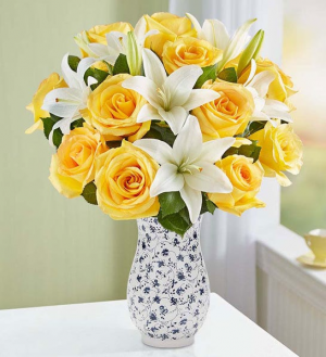 Yellow Rose & White Lily Bouquet 