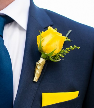 YELLOW ROSE WITH GOLD RIBBON BOUTONNIERE