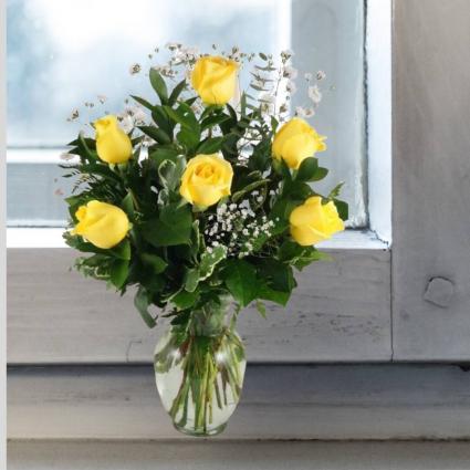 Yellow Roses- Bud Vase or 1/2 Dozen
