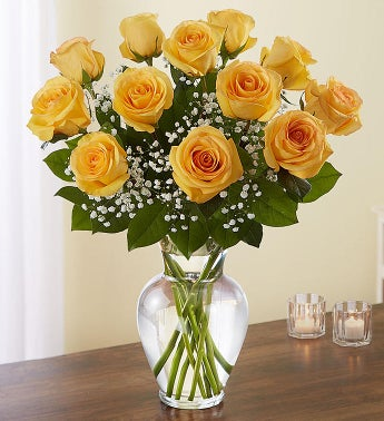 Yellow Roses Dozen Rose Vase