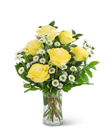 Yellow Roses with Daisies Flower Arrangement in Nevada, IA | Flower Bed