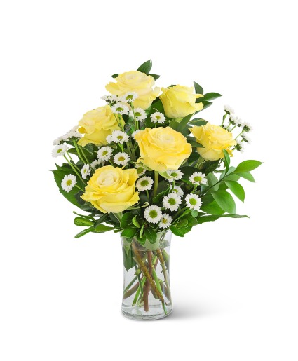 Yellow Roses with Daisies Flower Arrangement