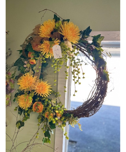 Yellow  & Pink Round Grapevine Wreath