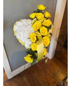 Yellow silk heart standing spray  