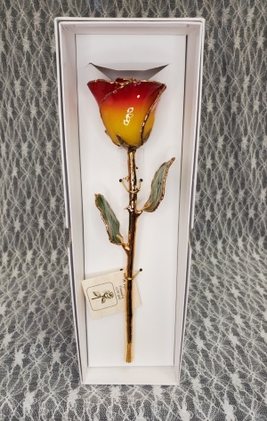 Yellow w/ Red Gold Dipped Rose 