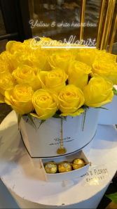 Yellow & White Heart Rose Box  Luxe floral boxes