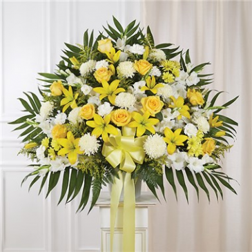 Yellow & White Standing Basket  in Brooklyn, NY | FLORAL FANTASY FLORIST
