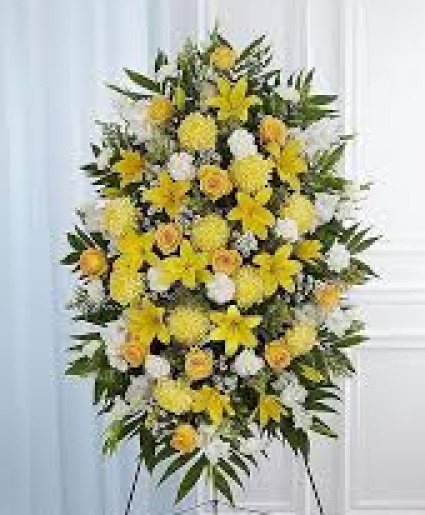 Yellow & White Standing Spray Traditional Funeral