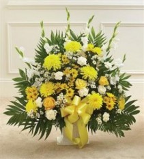 Yellow & White Sympathy Floor Basket Funeral - Sympathy