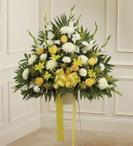 Yellow & White Sympathy Standing Basket Funeral