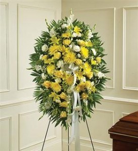 Yellow & White Sympathy Standing Spray Funeral