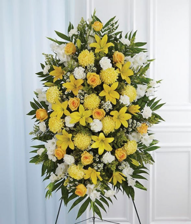 Yellow & White Sympathy Standing Spray Sympathy Arrangement