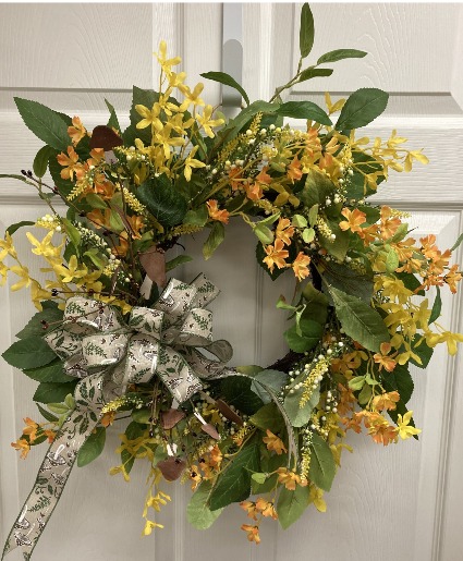 Yellows, Greens, and Mushrooms Permanent botanical wreath