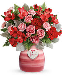 Playfully Pink Specialty crock with assorted flowers