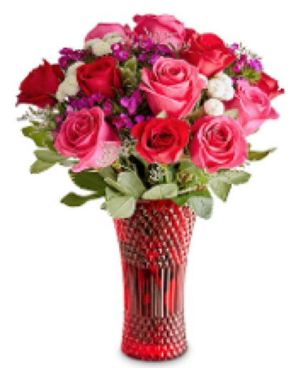 YOU ARE MY HEART SONG Red & Pink Roses& More in Red Deco Vase