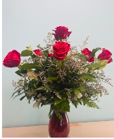 You Are Perfect! 1/2 Dozen Red Roses in Red Vase