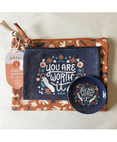 You Are Worth It Set 2 Zippered Pouch & Trinket Tray