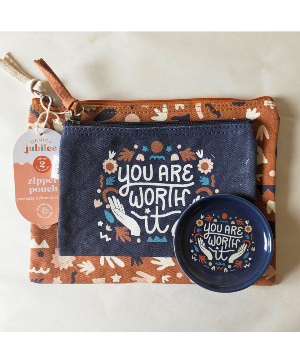 You Are Worth It Set 2 Zippered Pouch & Trinket Tray