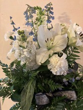 Your Tears Felt In Shades of Blue and White Funeral Arrangement