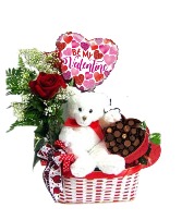 You're So Sweet Valentine!! basket - bud vase, chocolate, mylar, plush