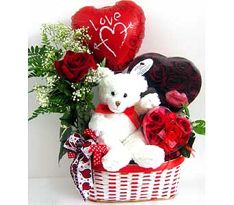 You're So Sweet Valentine!! Rose bud vase, plush animal, Valentine chocolates, &  Valentine mylar