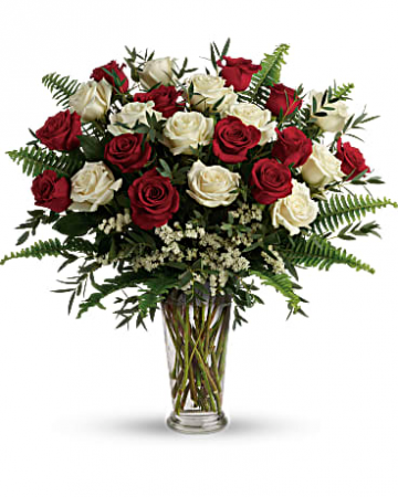 2 Dozen White and Red Roses in Granger, IN | Yellow Rose Florist And Flower Basket 2 Dozen White and Red Roses in Granger, IN | Yellow Rose Florist And Flower Basket