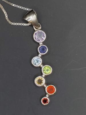 Zigzag Chakra Pendant w/ Semi-Precious Stones Sterling Jewelry